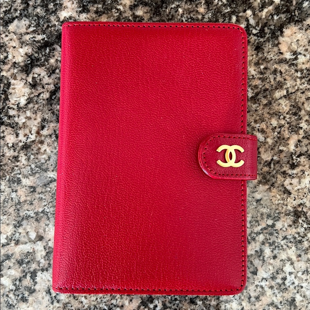 CHANEL Red Leather CC Logo Notebook Cover with Gold Hardware